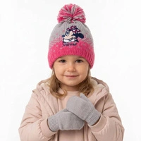 Komplet czapka rękawiczki Disney Minnie dla dziewczynki zimowy szaro różowa r. 50