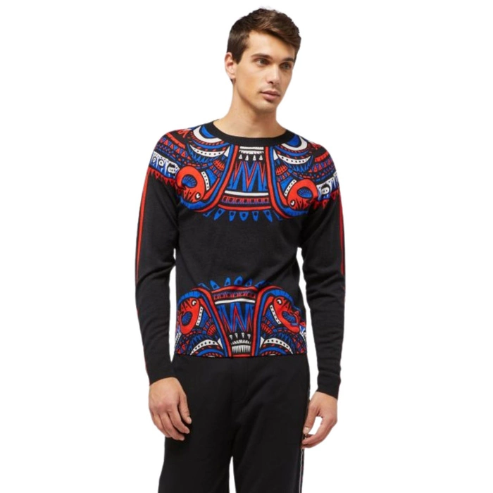 Sweter męski Custo Barcelona wełniany czarny z etnicznym wzorem r. M