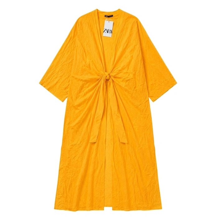 Narzutka damska Zara plażowa żółta kimono wiązana r. S/M
