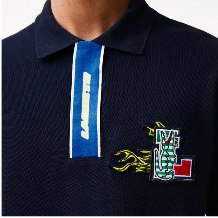 Koszulka polo męska Lacoste z kontrastowym zapieciem granatowa r. S