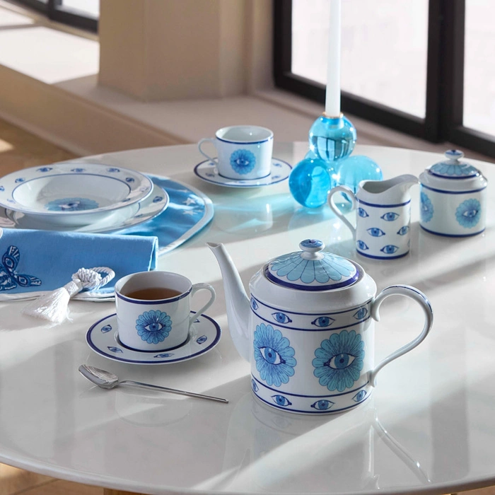 Cukiernica Jonathan Adler Druggist porcelanowa biało-niebieska