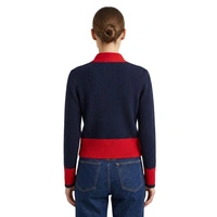 Sweter damski Rodier granatowy z wełną merino krótki luźny r. M