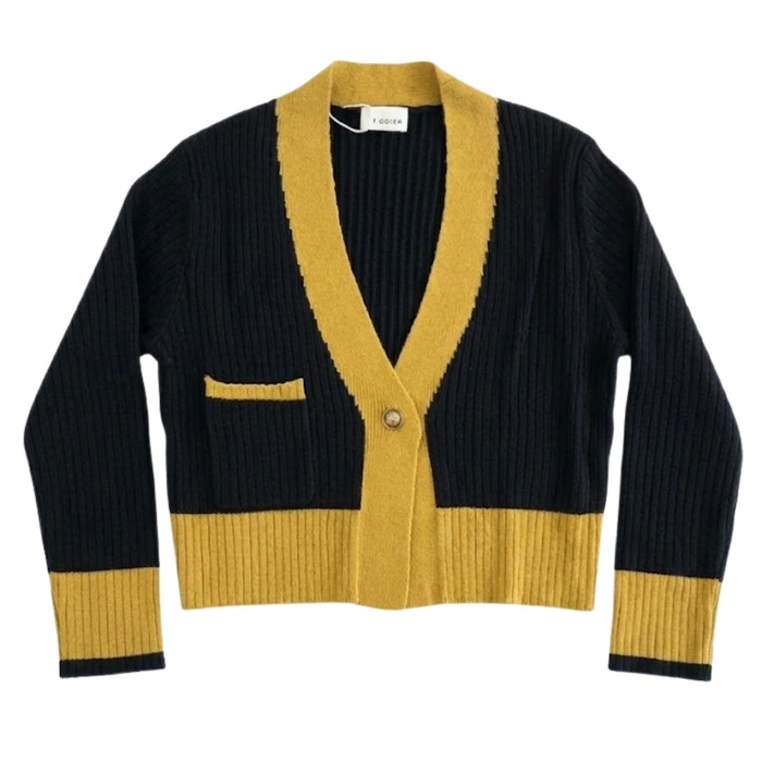 Sweter damski Rodier czarny z wełna merino rozpinany r. M