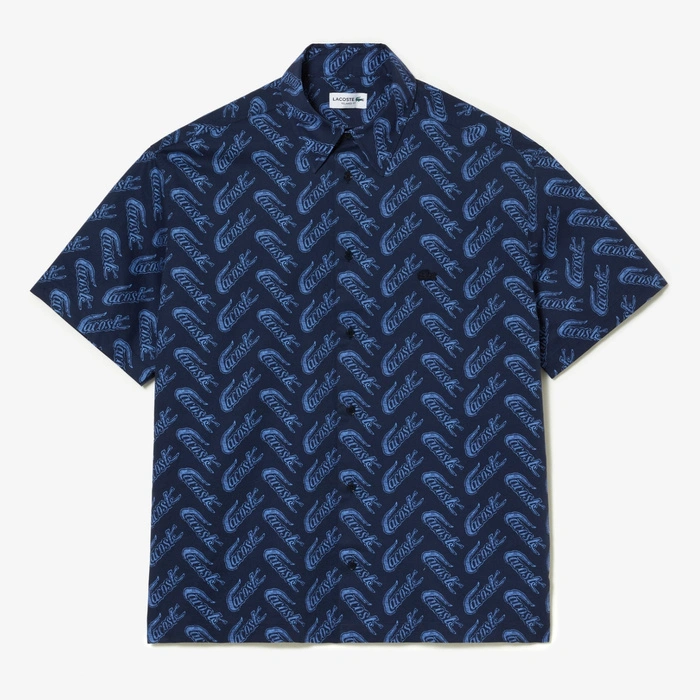 Koszula męska Lacoste z krótkim rękawem wzorzysta granatowa r. XL/XXL