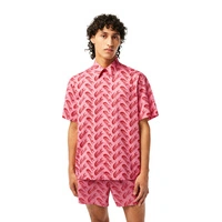 Koszula męska Lacoste Relaxed Fit z krótkim rękawem bróżowa r. XL