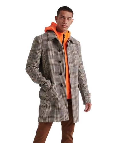 Płaszcz męski Superdry Edit Wool Car Coat wełniany w kratę