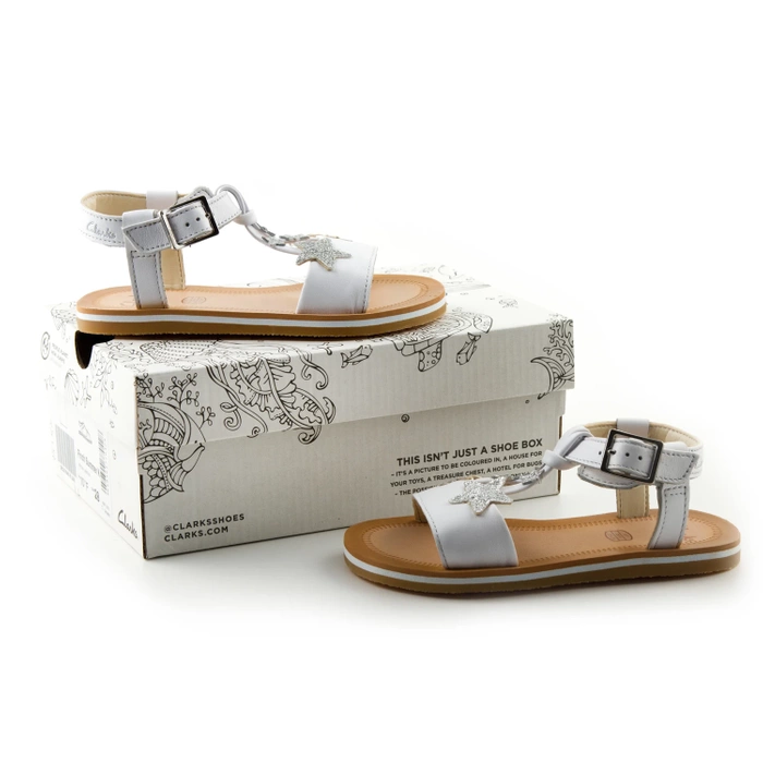 Sandały dziewczęce Clarks Finch skórzane białe w gwiazdki r. 28
