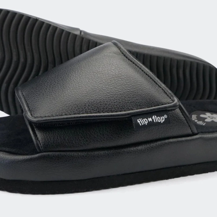 Klapki damskie Flip Flop Slide Velcro czarne lekkie imitacja skóry