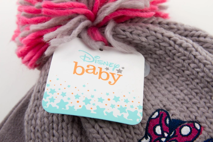 Komplet czapka rękawiczki Disney Minnie dla dziewczynki zimowy szaro różowa r. 50
