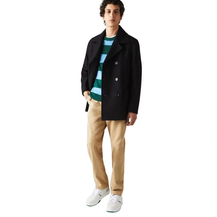 Płaszcz męski Lacoste elegancki wełniany czarny r. S/M