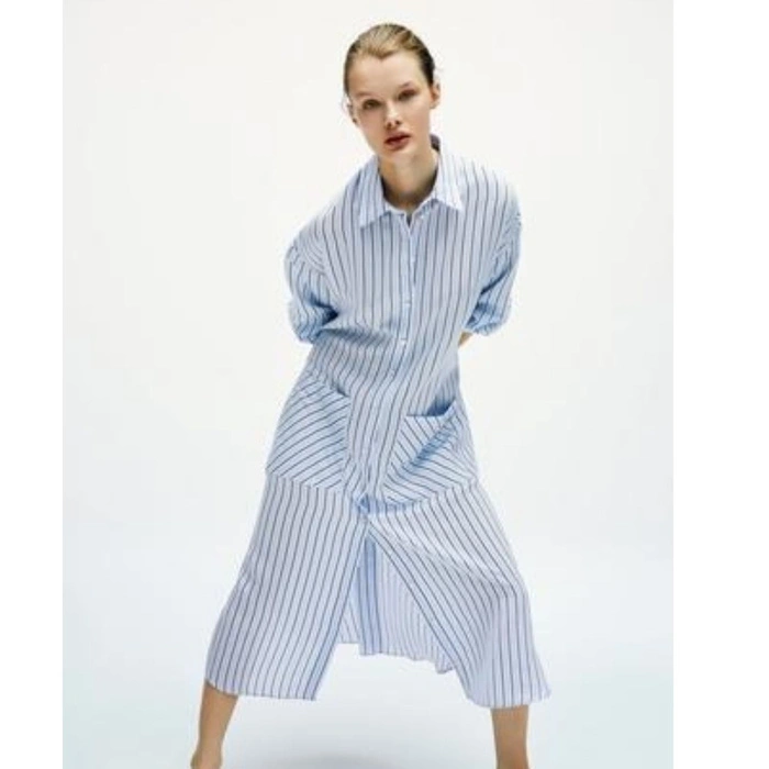 Sukienka damska Zara midi koszulowa oversize niebieska