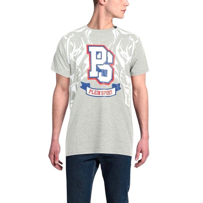 Koszulka męska Plein Sport t-shirt szary z nadrukiem r. XL