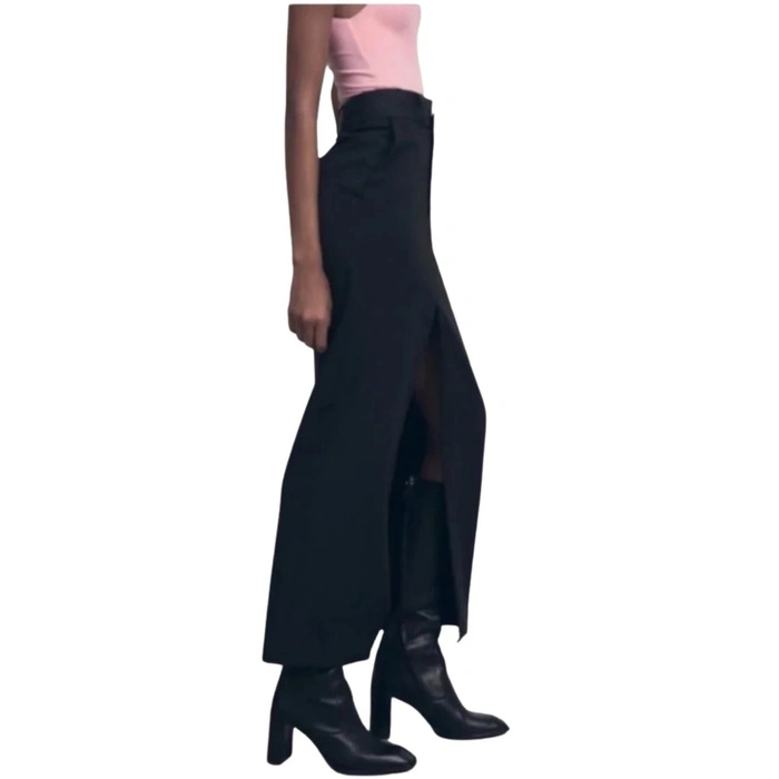 Spódnica damska Zara midi prosta czarna z rozcięciem r. XS