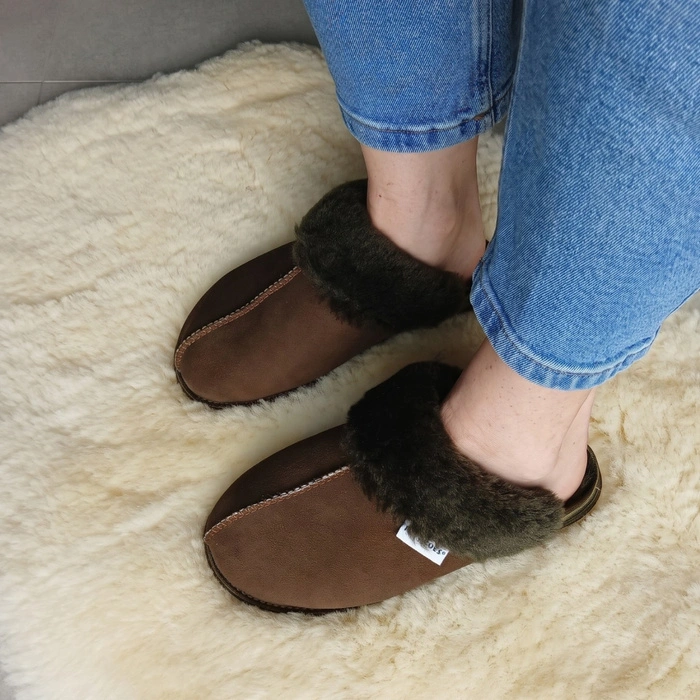 Kapcie damskie IRE SHOES ze skóry owczej naturalny kożuch futro ciepłe ręcznie szyte r. 40