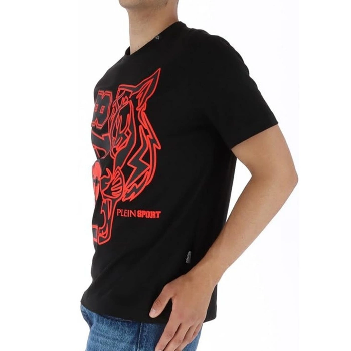 Koszulka męska Plein Sport t-shirt czarny z nadrukiem czerwonym