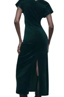 Sukienka damska Zara elegancka zielona welurowa maxi
