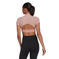 Top damski Adidas Crop Zip Tee sportowy krótki logo różowy