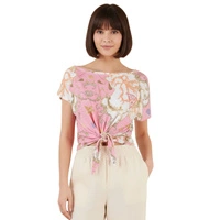 Koszulka damska Guess wzorzysta którka crop wiązana