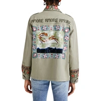 Katana damska Desigual Henderson Amore z naszywkami haftami khaki r. XS