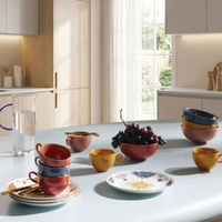 Miska zestaw 4 sztuki Westwing Mystic porcelanowe ręcznie malowane 15 cm