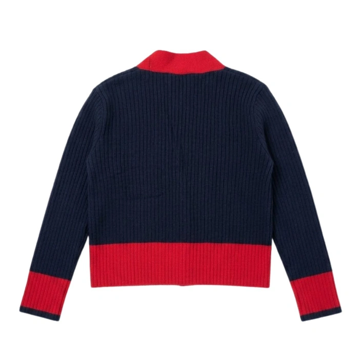 Sweter damski Rodier granatowy z wełną merino krótki luźny r. M