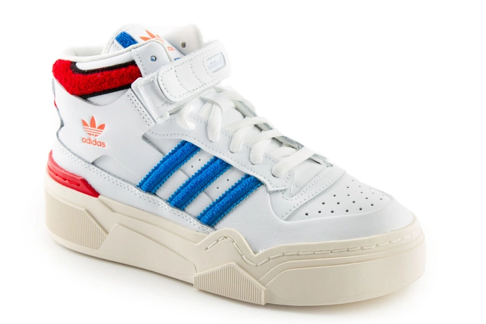 Buty damskie Adidas Forum Bonega 2B skórzane wysokie biało niebieskie