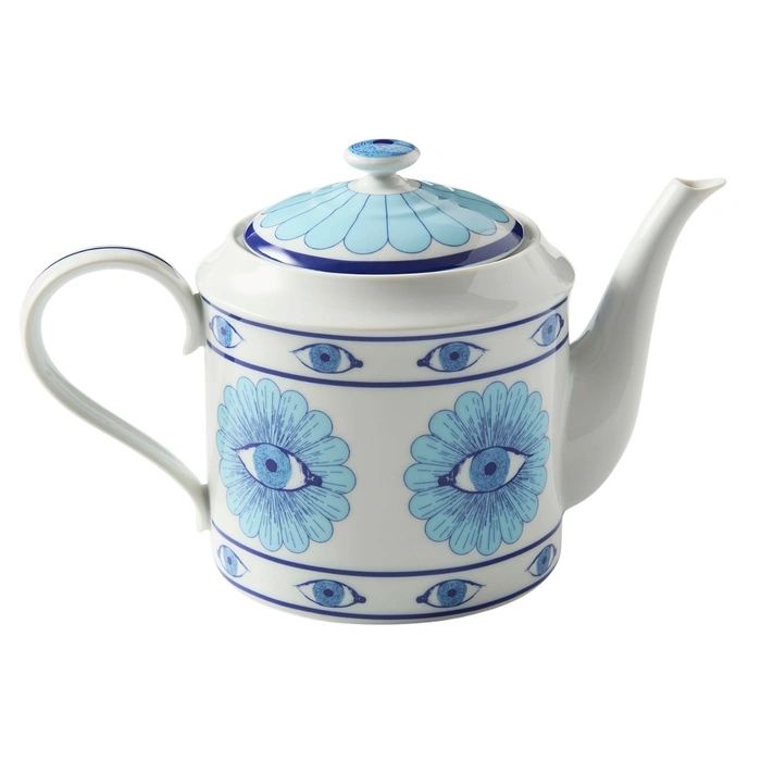 Imbryk dzbanek do herbaty Jonathan Adler Druggist porcelanowy biało-niebieski