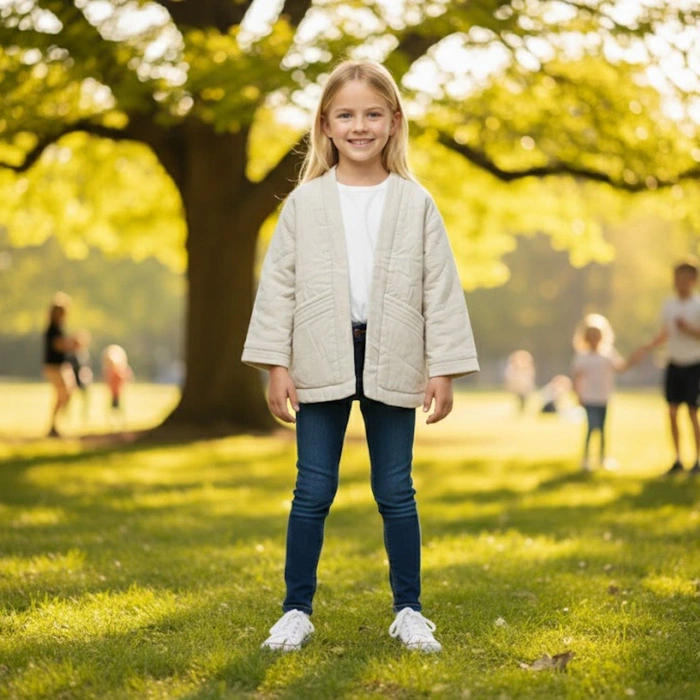 Kurtka dziewczęca Zara lniana kimono beżowa r. 122